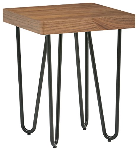 Rivet Hairpin Wood and Metal End Table, Walnut and Black