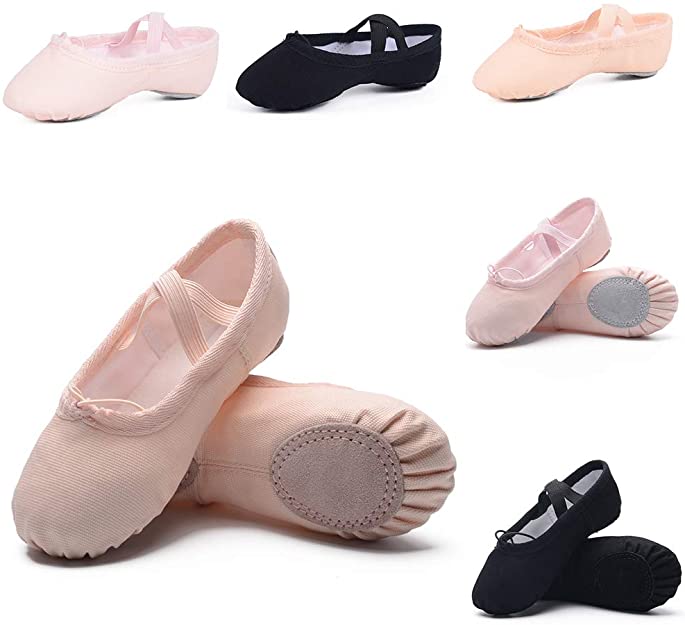 Ruqiji Canvas Ballet Shoes for Girls/Toddlers/Kids/Women, Ballet Practice Shoes/Full Sole Ballet Slippers/Better Fit Dance Shoes