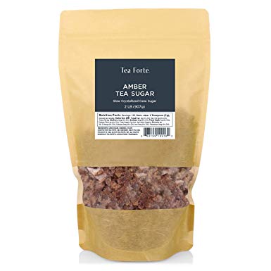 Tea Forte Amber Rock Sugar for Tea and Coffee, Pure Cane Sugar Crystals, 2 Pound Bag