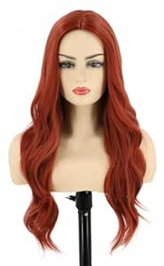 Women Wigs Red Long Wavy Curly Wig Middle Part Full Wigs Synthetic Halloween Costume Wig