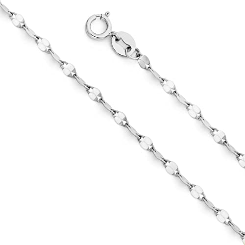 14k REAL Yellow OR White Gold Solid 2mm Twisted Mirror Chain Necklace with Spring Ring Clasp