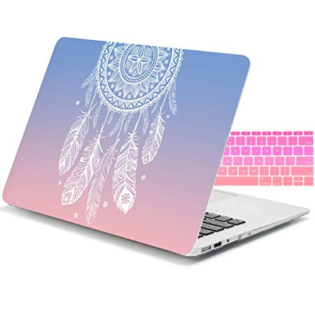 Dongke Dream Catcher Design and Matching Gradient Color Keyboard Cover Frosted Hard Protective Case Sleeve for Apple MacBook Air 11 inch Model:A1465 /A1370 (Pink Gradient)
