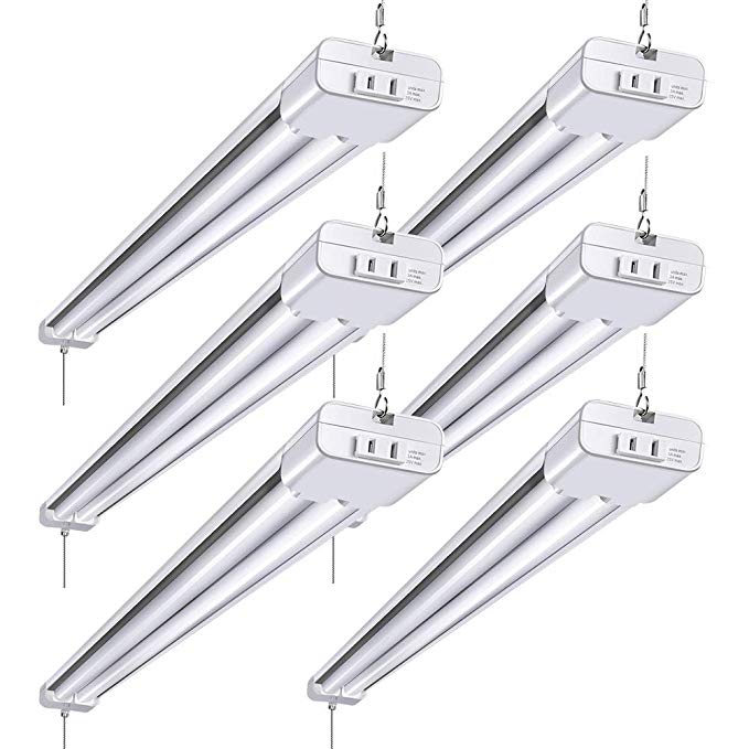6 Pack 45W Linkable LED Utility Shop Light for Garage, 4 FT, 48 Inch Integrated Florescent Light Fixture, 300W Equivalent, 5000K Daylight, 4500 LM, Surface/Suspension Mount, Pull Chain - ETL