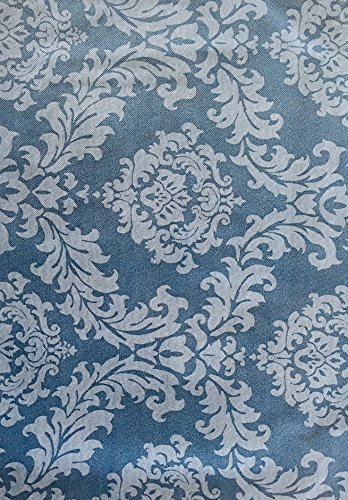 Charleston Blue Scroll Damask Flannel Backed Vinyl Tablecloth - 70" Round