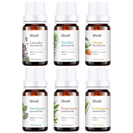 Levoit Essential Oils Set, 100% Pure & Natural, Therapeutic Grade Oils for Diffuser, Lavender, Eucalyptus, Tea Tree, Orange, Peppermint and Lemongrass, Top 6 × 10 mL Oils, LVO-6SET