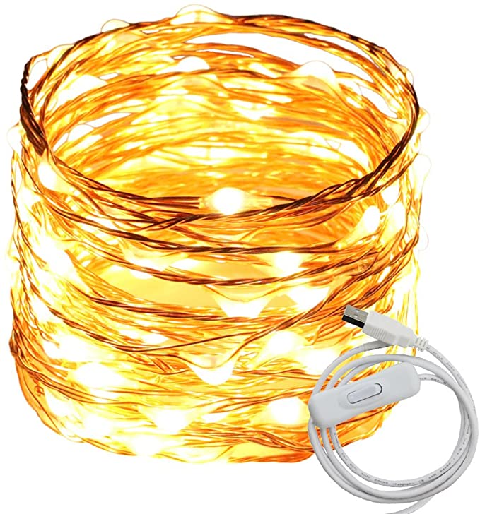 RUICHEN Fairy Lights USB Plug Power 20Ft 120 LED Copper Wire Starry String Lights with ON/Off Switch for Bedroom Indoor Outdoor Decorative(Warm White)