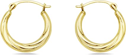14K Gold Slash Diamond Cut 2x15MM French Lock Hoop Earrings - Jewelry for Women/Girls - Small Hoop Earrings