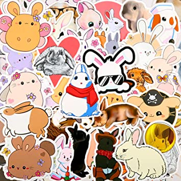 100 Pieces Vinyl Cute Rabbit Stickers Waterproof Bunny Rabbit Sticker Decals for Diary Book Water Bottle Laptop Phone Skateboard Luggage Bike Car Helmet Kids Teens Girls Boys