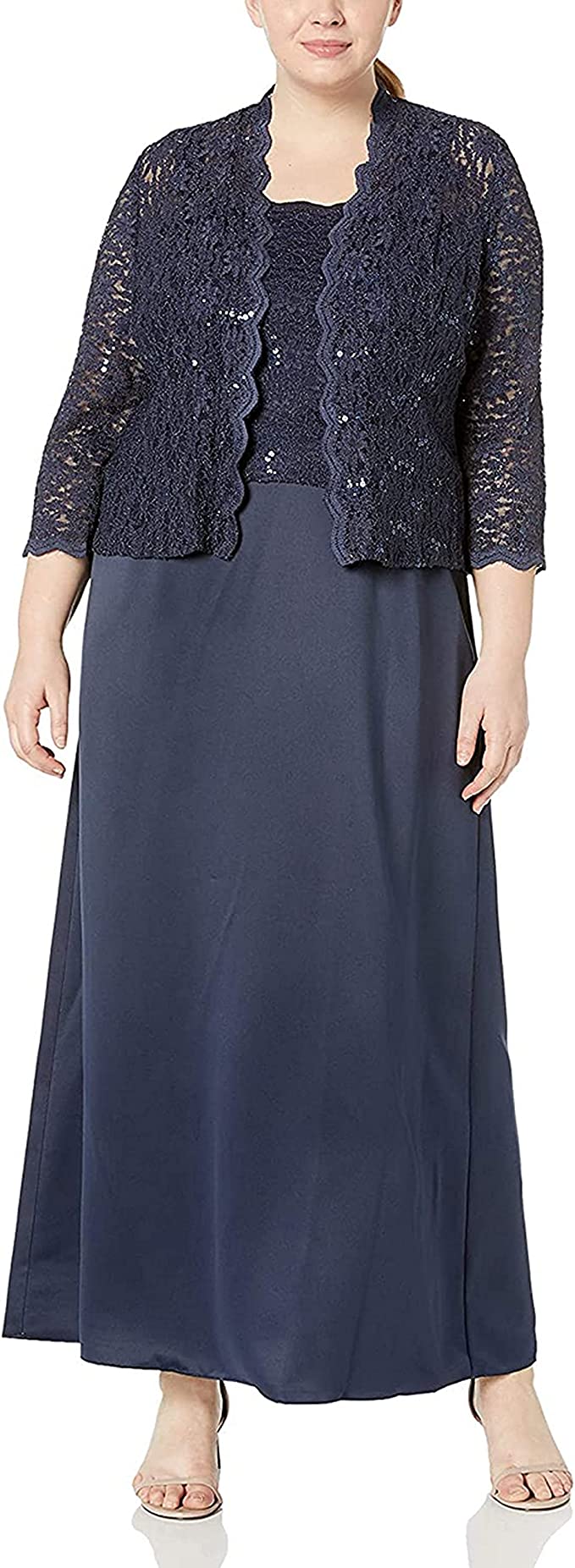 Alex Evenings Women's Plus Size Long A-Line Mock Dress with Jacket