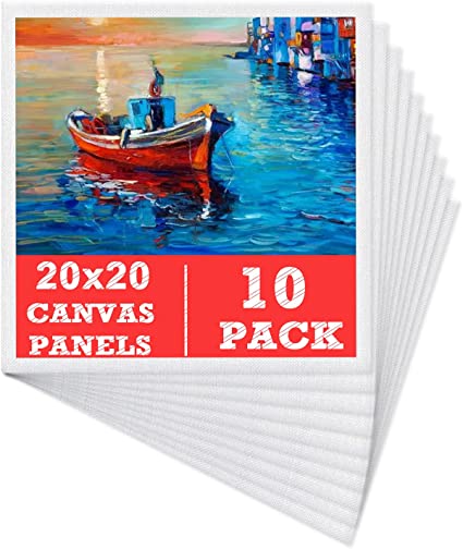 10 Packs Blank Canvas Panels Board 20 x 20 cm(8" x 8"), 100% Cotton for Acrylic Painting, Oil Paint & Wet Water Art Media, Canvases for Professional Artist, Hobby Painters & Beginners
