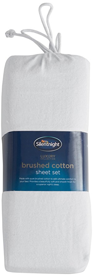 Silentnight Brushed Cotton Fitted Sheet and Pillowcase Set - King, White