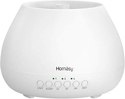 Homasy Essential Oil Diffuser, 500ml Aroma Diffuser Humidifier for Large room with Timer, Fragrant Oil Humidifier Vaporizer with 8 LED Colors and Waterless Auto Shut-off for Home Office Bedroom-White