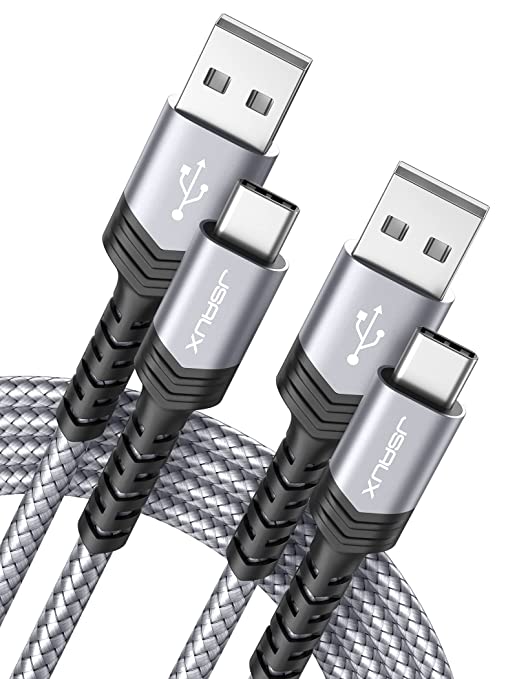 USB Type C Cable 3A Fast Charging [2-Pack 10ft], JSAUX USB-A to USB-C Charge Braided Cord Compatible with Samsung Galaxy S10 S9 S8 S20 Plus A51 A11,Note 10 9 8, PS5 Controller, USB C Charger-Silver