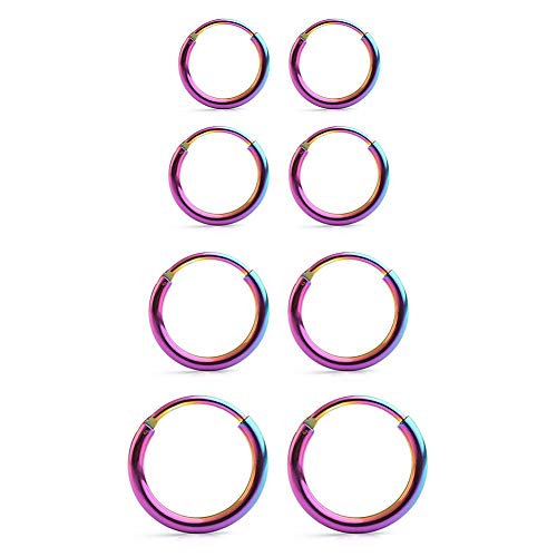 Ruifan 4 Pairs Stainless Steel Mens Womens Earrings Cartilage Lip Piercing Nose Septum Hoop 18G 8mm-14mm