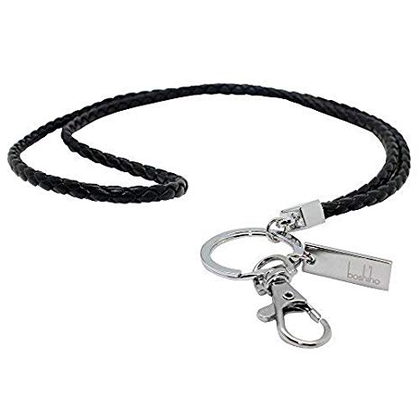 Office Lanyard, Boshiho PU Leather Lanyard Neck Strap with Strong Clip and Keychain for Keys, ID Badge Holder, USB or Cell Phone (Black)