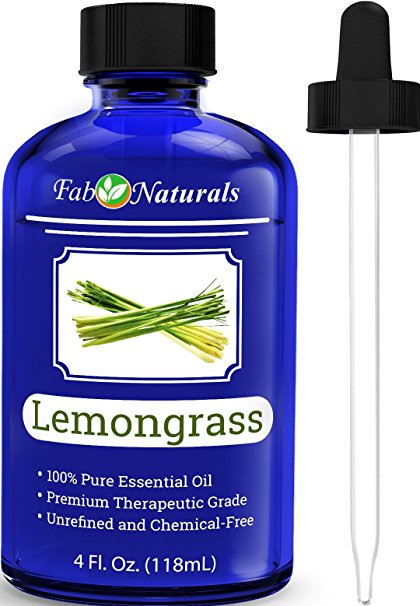 Fab Naturals Lemongrass Essential Oil 4 Oz. 100% Pure Therapeutic Grade Oil for Diffuser, Hair, Skin, Acne