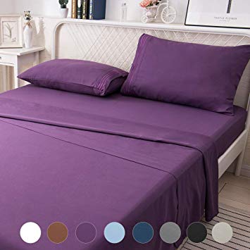 LIANLAM Twin Bed Sheets Set - Super Soft Brushed Microfiber 1800 Thread Count - Breathable Luxury Egyptian Sheets 16-Inch Deep Pocket - Wrinkle and Hypoallergenic-3 Piece(Twin, Purple)
