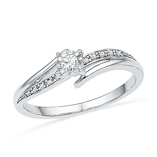 10KT White Gold Round Diamond Bypass Promise Ring (1/10 cttw)