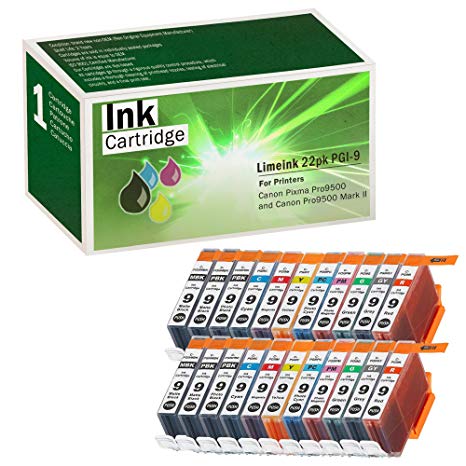 Limeink Compatible Ink Cartridge Replacements PGI-9 (4 Photo Black / 2 Each of Matte Black/Cyan/Yellow/Magenta/Photo Cyan/Photo Magenta/Green/Gray/Red, 22 Pack)