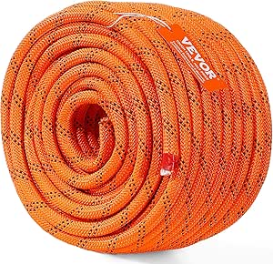 VEVOR Double Braided Polyester Rope, 1/2 in x 120 ft, 48 Strands, 8000 LBS Breaking Strength Outdoor Climbing Rope, Arborist Rigging Rope for Rock Hiking Camping Swing Rappelling Rescue, Orange/Black