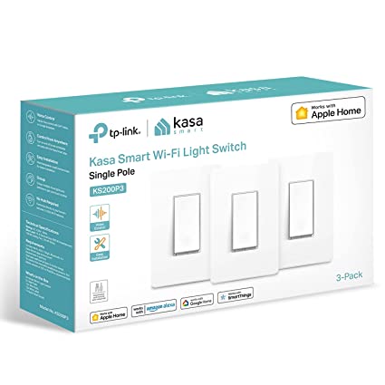 Kasa Apple HomeKit Smart Light Switch KS200P3, Single Pole, Neutral Wire Required, 2.4GHz Wi-Fi Light Switch Works with Siri, Alexa and Google Home, UL Certified, No Hub Required, White, 3-Pack