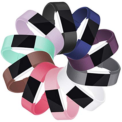 Mornex Strap Compatible Fitbit Charge 2 Strap for Women Men, Classic Adjustable Wristband Replacement TPU Band Silicone Sport Straps with Metal Clasp Small Large, 10 Colors
