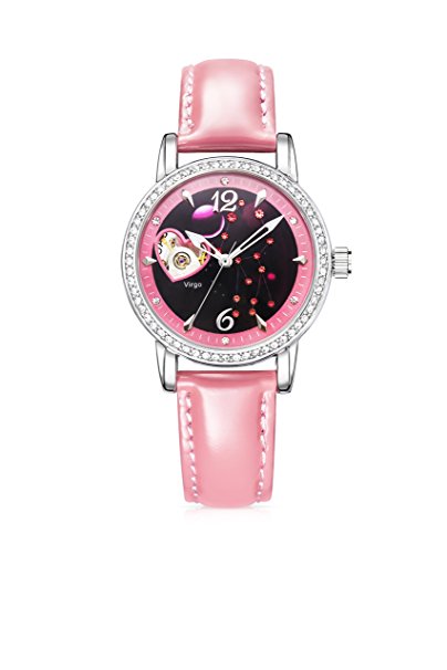 Time100 Constellation Luminous Swarovski Crystal Accented Leather Strap Skeleton Mechanical Women's Watch Amazon Warehouse Deals #W80050L