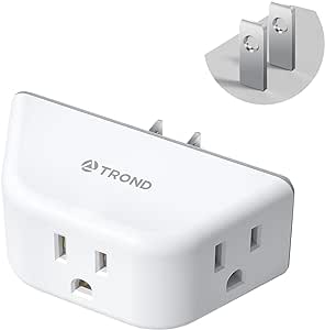 TROND 2 Prong to 3 Prong Outlet Adapter, 2 Prong Outlet Extender with 3 AC Outlets, 3-Way Outlet Splitter, Cruise Ship Essentials, Plug Extender for Non-Grounded Outlets in Old House, White