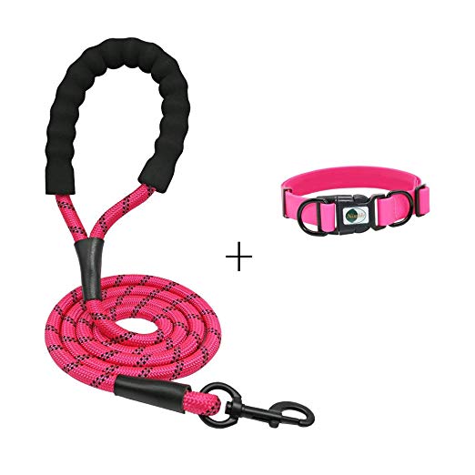 NIMBLE Dog Leash and Collar Set 5FT Strong Reflective Dog Leash and Waterproof Collar for Medium Large Dogs