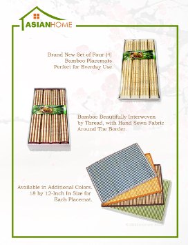 Stylish Bamboo Placemat - Tan, Orange, Green, and Brown - by Asian Home, 4pc Set
