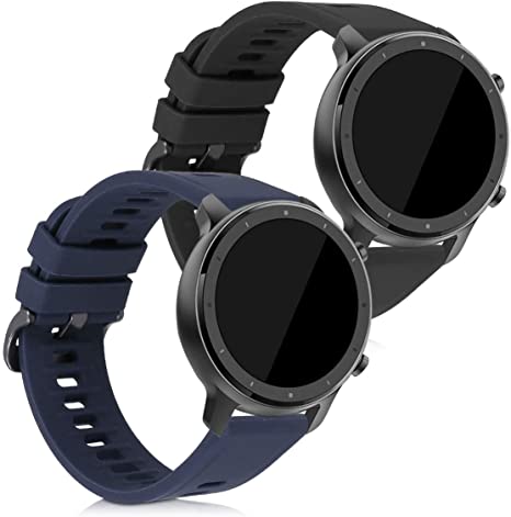 kwmobile Pulsera Compatible con Huami Amazfit GTR (47mm) / GTR 2 / GTR 2e - 2X Correa de TPU para Reloj Inteligente - Negro/Azul Oscuro