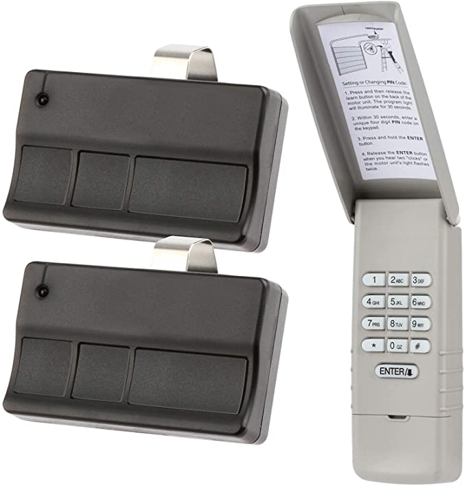 Keypad and 2 Remotes for Liftmaster Garage Door Opener (373LM   377LM) 315mhz Purple Learn Button