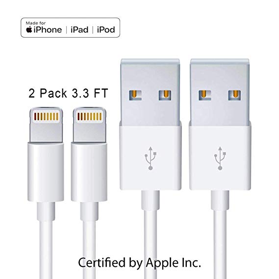 [2Pack] iPhone Charger [Apple MFi Certified] Lightning Cables (White 1M/3.3FT) Compatible iPhone X/8/7/6s/6/plus/5s/5c/SE,iPad Pro/Air/Mini,iPod Touch