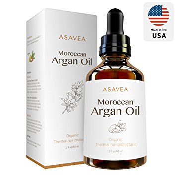 AsaVea 100% Pure Organic Moroccan Argan Oil Thermal hair protectant, USDA Certified Organic for Hair, Skin, beard & Nails Made in USA (2 fl. oz.)
