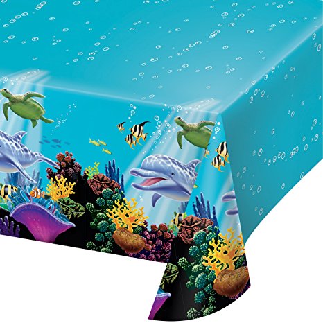 Creative Converting Ocean Party Plastic Table Cover, 54 by 108-Inch