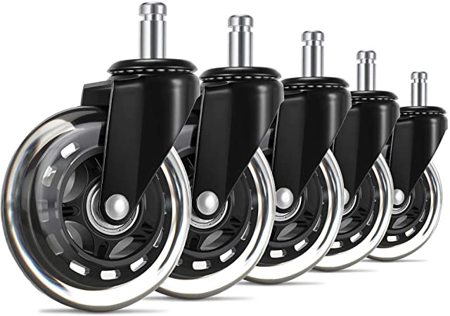 UVII Office Chair Caster Wheels for IKEA Chairs Only (Set of 5), 3" Heavy Duty Mute Replacement Rubber Chair Casters with 3/8" x 7/8" Stem, Safe for All Floors, Ideal Replacement for Floors Chair Mats