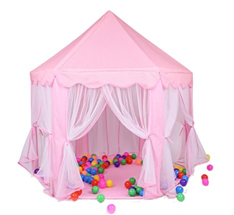 Children Play Tent - BESUNTEK Pop Up Princess Castle Playhouse for Boys, Girls, Toddlers, Indoor Outdoor Use Princess Tent (Pink)