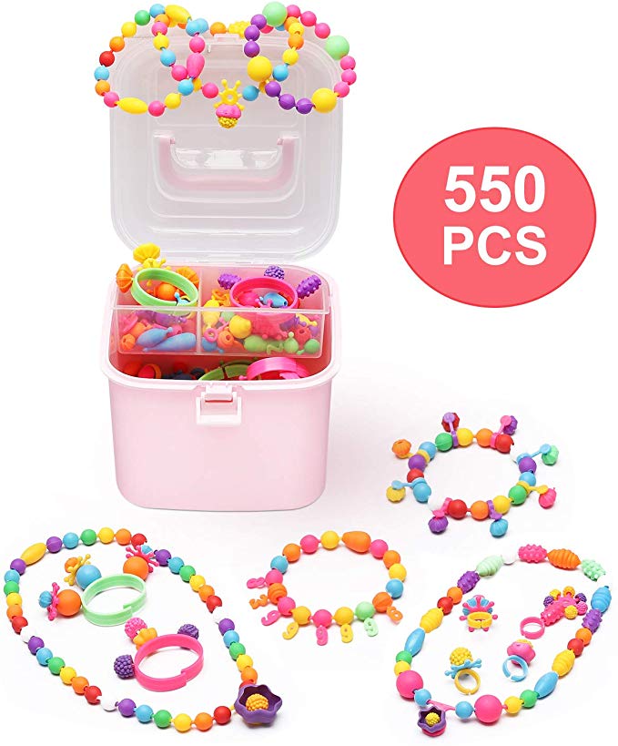 Pop Snap Beads Kids Jewelry Making Kit Beading Supplies Made Necklaces Flowers Bracelets Rings Creative DIY Toys as Christmas Birthday Gifts for Girls Over 3 4 5 6 7 8  Year(550PCS)