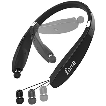 Fetta Wireless Bluetooth 4.1 Headset Bluetooth Stereo Neckband Headphones Foldable Earphone Sweatproof Retractable Earbuds with Mic for iPhone Samsung LG iPad Other Bluetooth Enable Devices (Black)