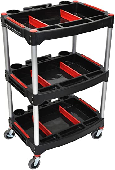 Luxor 3 Shelf Mechanics Tool Storage Utility Cart with 3" Casters - Red/Black