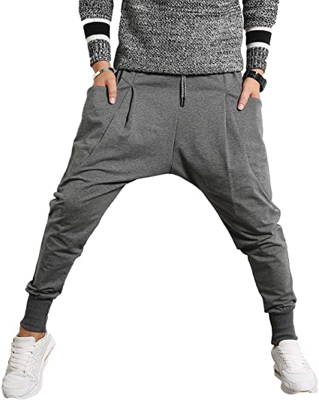 PRIJOUHE Men's Joggers, Sweatpants, Low Crotch Sweats Slim Fit Trousers Harem Hip Hop Pants