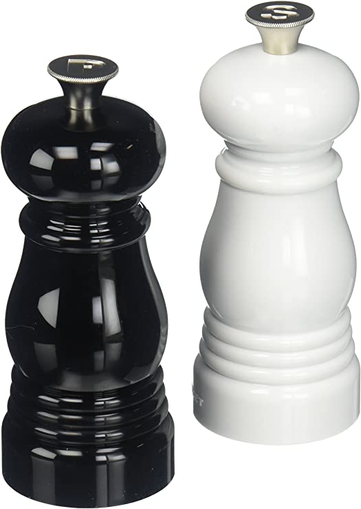 Le Creuset MG510-BW Petite Salt and Pepper Mill Set, 5" x 2", Black & White