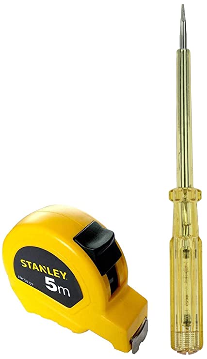 STANLEY STHT36127-812 5 Meter Plastic Short Measuring Tape (Yellow) STANLEY 66-120 178mm/7.5'' Spark Detecting 2-in-1 Screwdriver 5mm, 100-500V AC