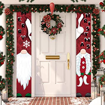 Tatuo Christmas Banner Porch Sign Santa Clause Gnomes 71 x 12 inches Porch Welcome Merry Christmas Door Banner for Christmas Home Indoor Outdoor Porch Wall Holiday Decor