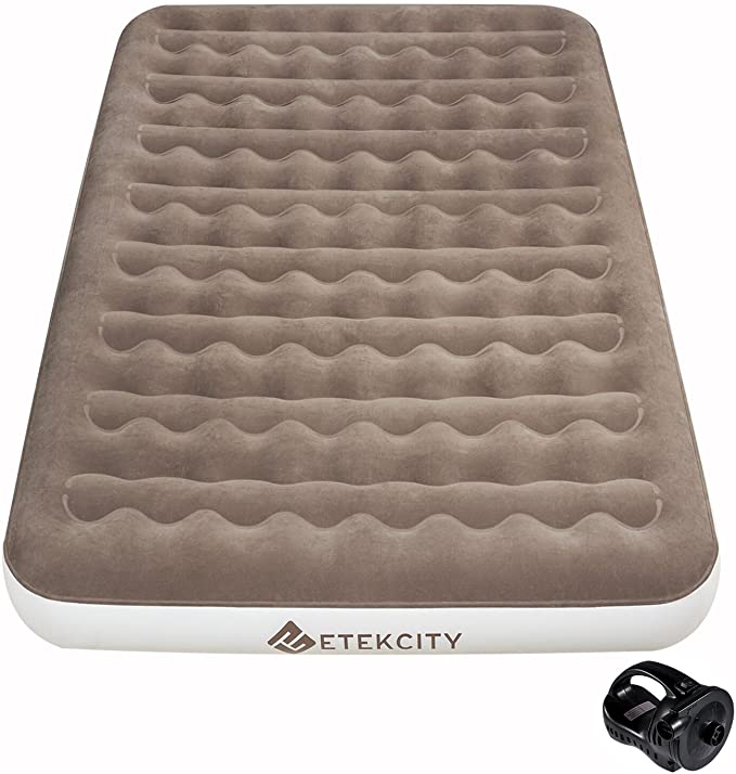 Etekcity Camping Air Mattress Inflatable Single High Airbed Blow up Bed Tent Mattress with Rechargeable Air Pump, Height 9", Carry Bag