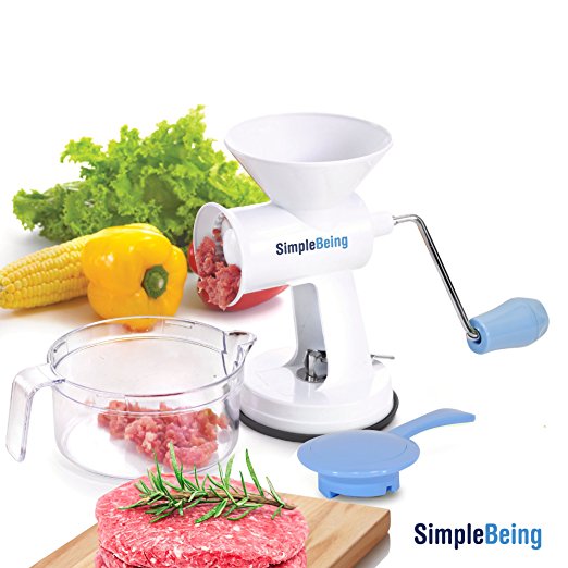 Simple Being Manual Meat Grinder Set with Stainless Steel Blades and Powerful Suction Base, All Purpose Heavy Duty Kitchen Mincer for Vegetable Garlic Raw Food, Portable Home Chopper Processor Machine