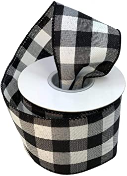 Black White Buffalo Plaid Ribbon - 2 1/2" x 10 Yards, Wired Edge, Christmas, Rustic, Farmhouse, Wreath Decor, Craft Decoration, Halloween,