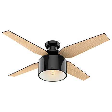 Hunter Fan Company 59259 Hunter 52" Cranbrook Low Profile Gloss Black Ceiling Fan with Light and Remote, Bronze/Dark