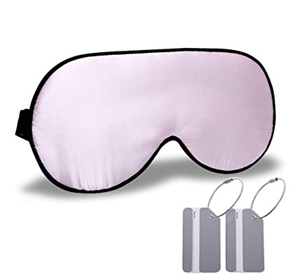 OnUpgo Eye Mask Natural Silk Sleeping Mask & Soft Blindfold Pink Eyeshade - Free Bonus 2 PACK Travel Luggage Tags