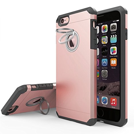 TOP COVER Soft Touch Feeling Absorber Corner Drop Proof Solid Armor Case for iPhone 7 with Ring Kickstand -Rose Gold
